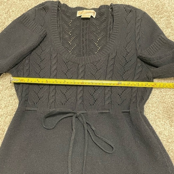 Michael Kors Women’s Sweater Medium Black Cotton Angora Pointelle Cable Knit - Picture 5 of 10
